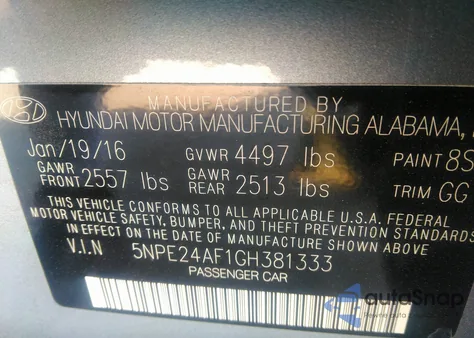 2016 Hyundai Sonata Se из США, поврежденный, VIN 5NPE24AF1GH381333